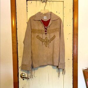 Tan Suede Lace-Up Jacket with Detailing